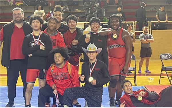 E-TECH students, Elijah Guzman, David Gormley, and Victor Ramirez, helped Hillcrest's wrestling team place 2nd in our UIL district!